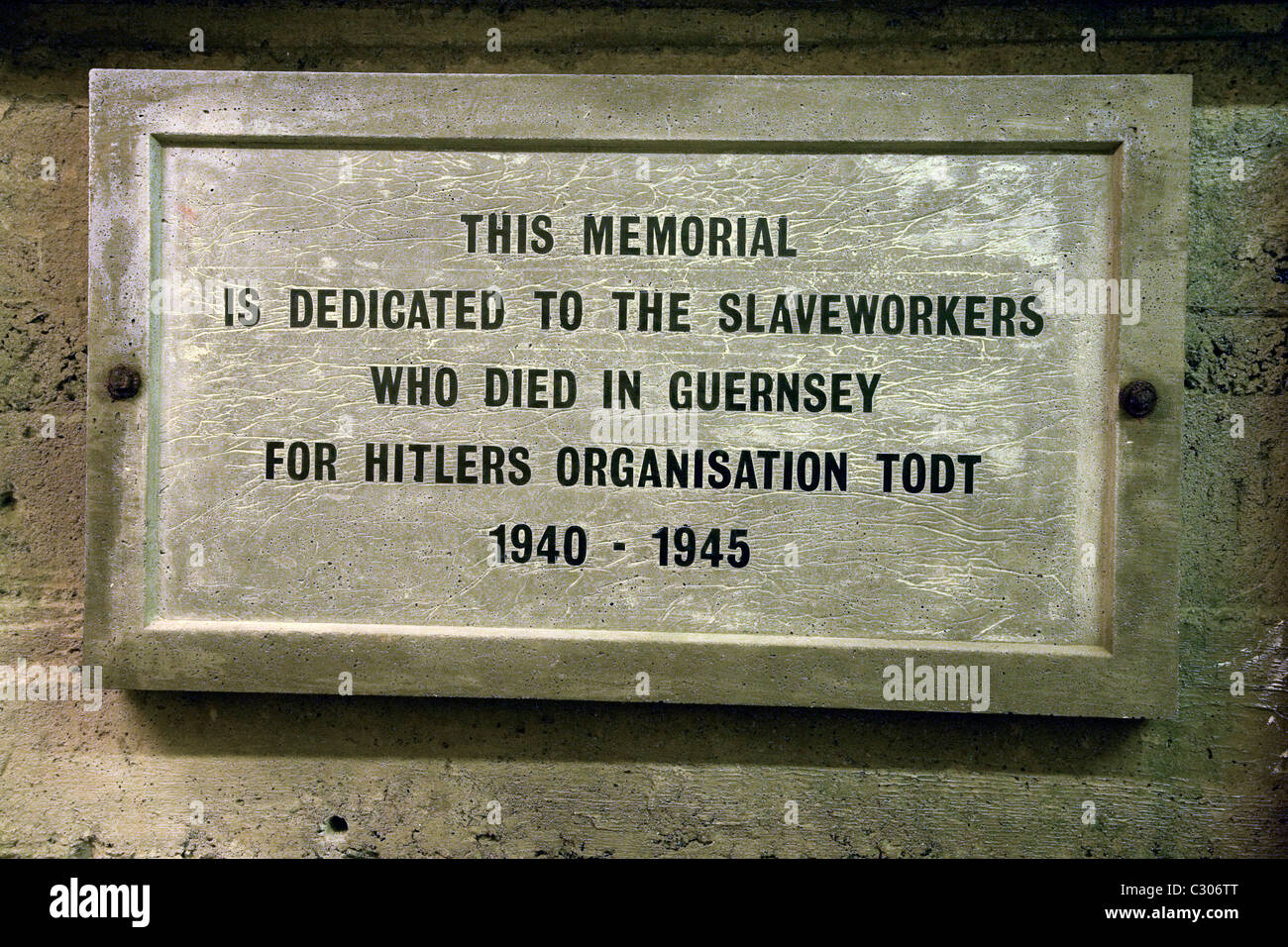 German Underground Military hospital Guernsey Channel islands - memorial to slaveworkers iwho died n Operation Todt 1940-1945 Stock Photo