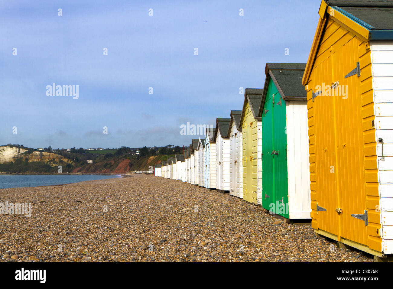 Beach Huts on Seaton beach Stock Photo Alamy