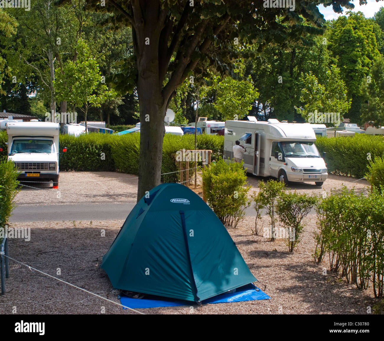 Paris, France, Tourist Camp in Woods Campground, Bois du Boulogne. "Camping  in France" Family Tents Stock Photo - Alamy