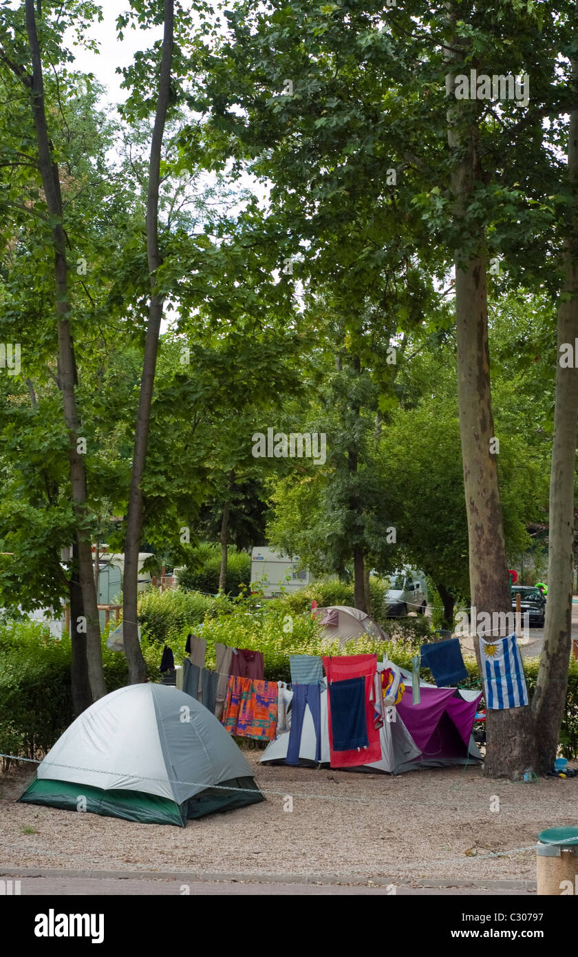 Paris, France,  Tourist Camp in Woods Campground, Bois du Boulogne. 'Camping in France' Stock Photo