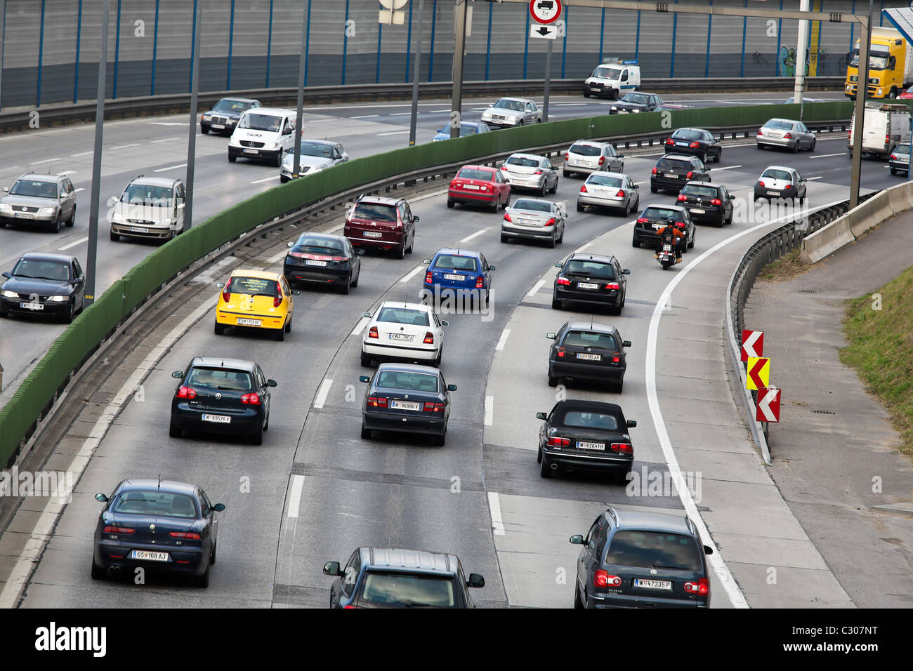 Traffic jam with cars on a highway Stock Photo