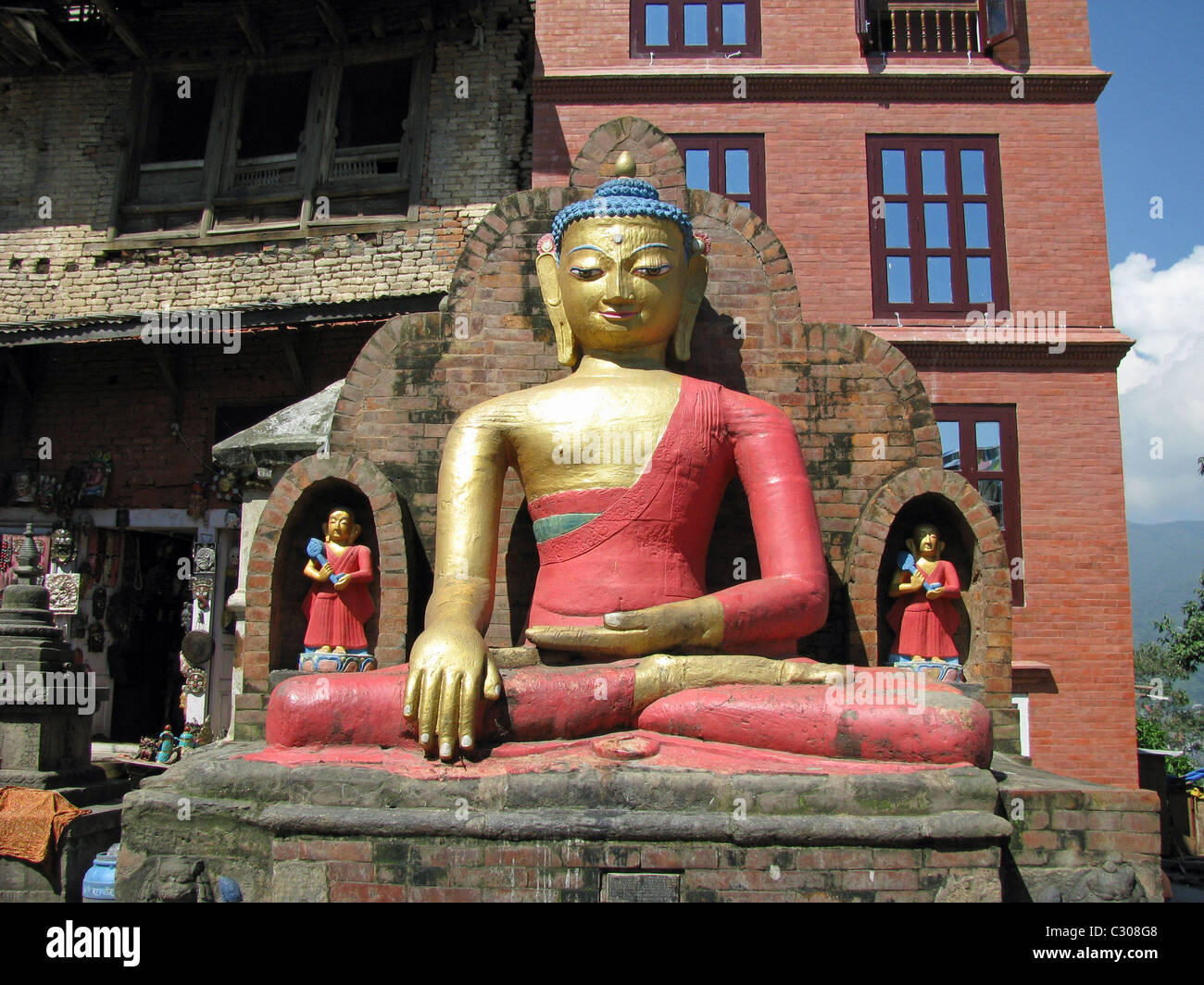 Golden Buddha statue in Swayambhunath (Monkey temple), Kathmandu, Nepal Stock Photo