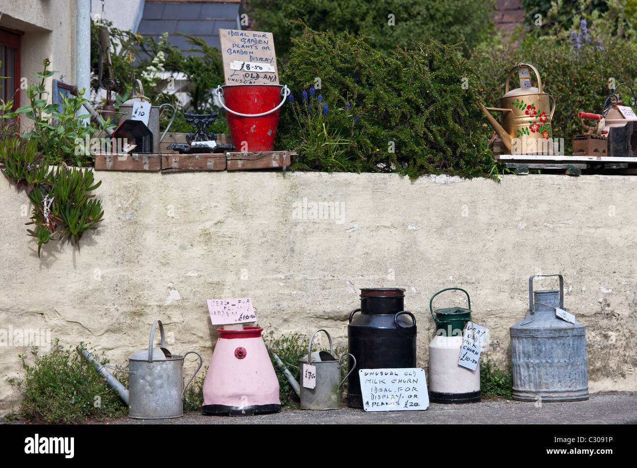 Ephemera old kitchen items as collectibles and bric a brac on sale in Cornwall, England, UK Stock Photo