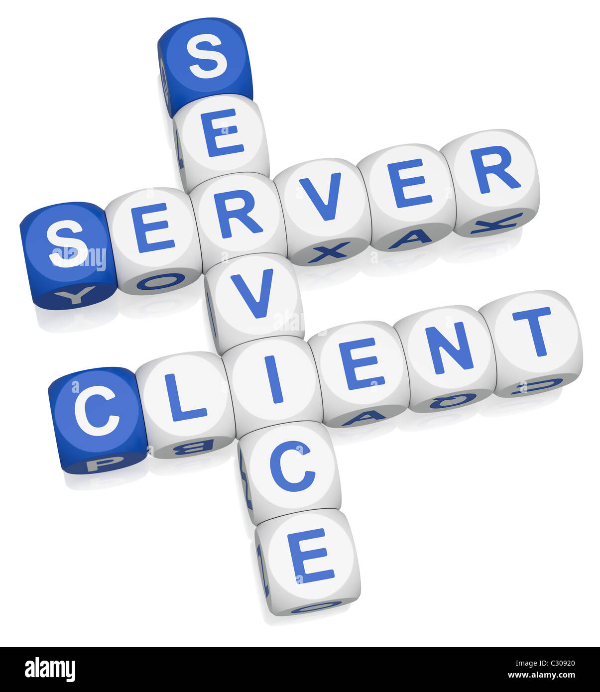 Client-Server computing crossword on white background Stock Photo