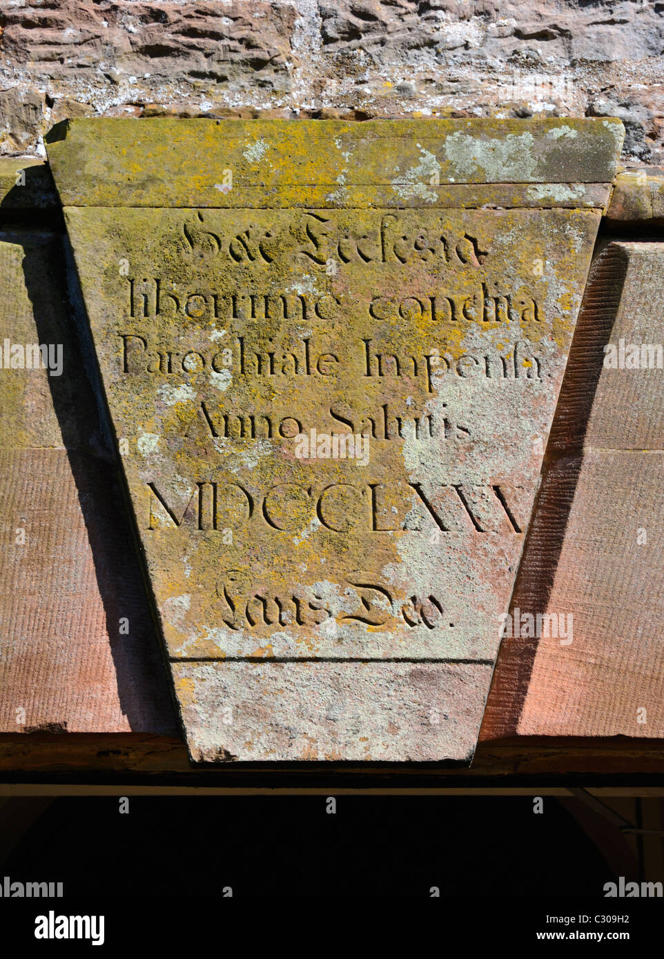 Date stone on West tower (detail), Church of Saint Mary Magdalene. Hayton (near Brampton), Cumbria, England, U.K., Europe. Stock Photo