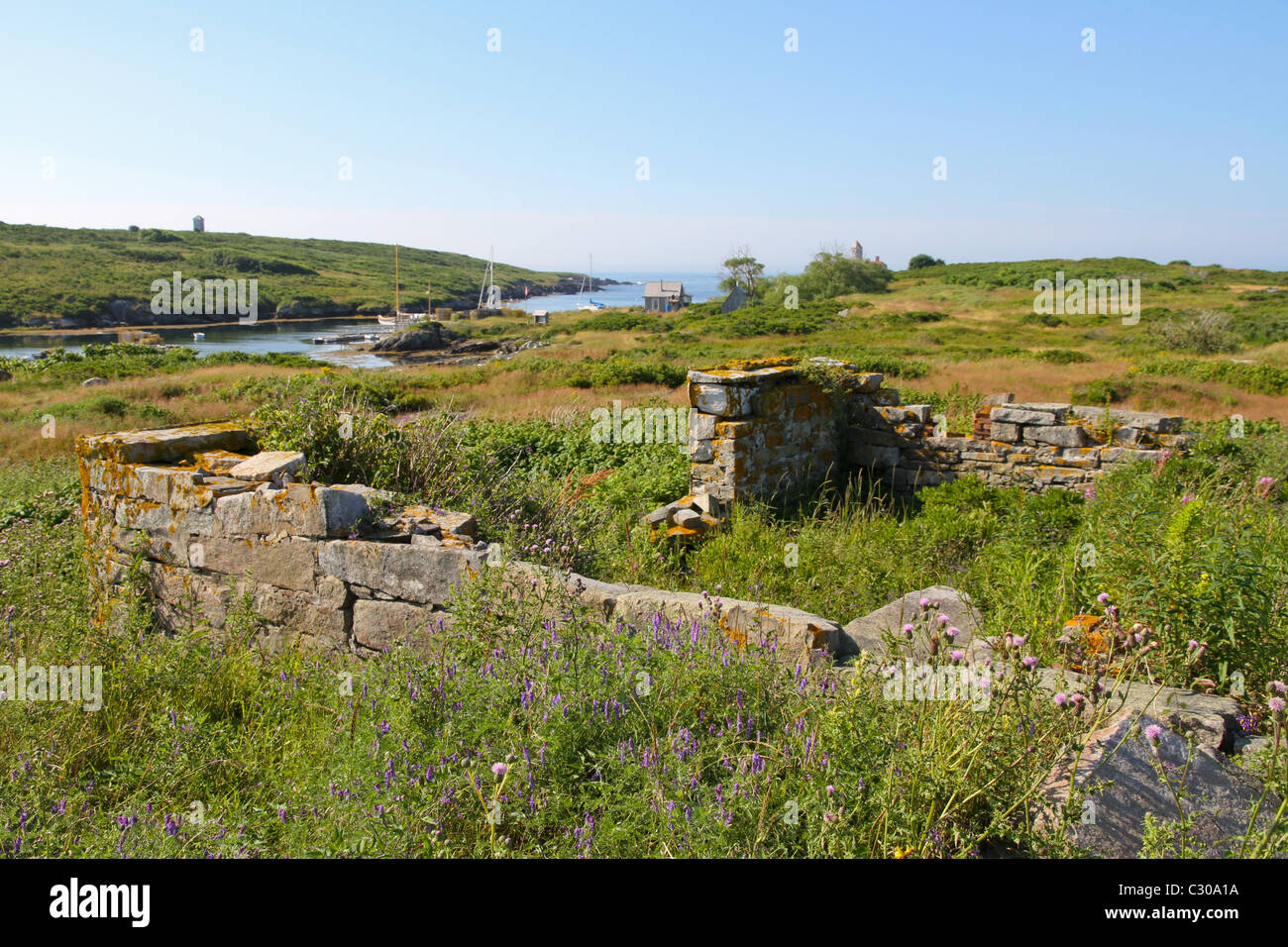 Old foundations from earlier centuries on Damariscove Island Stock Photo