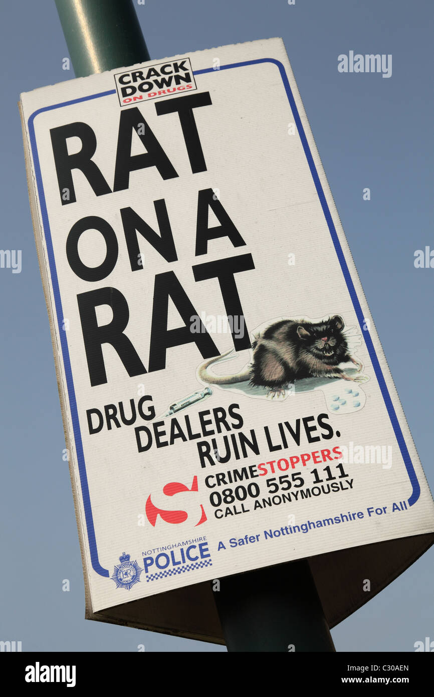 A Nottinghamshire Police drug related warning sign on a housing estate in the U.K. Stock Photo