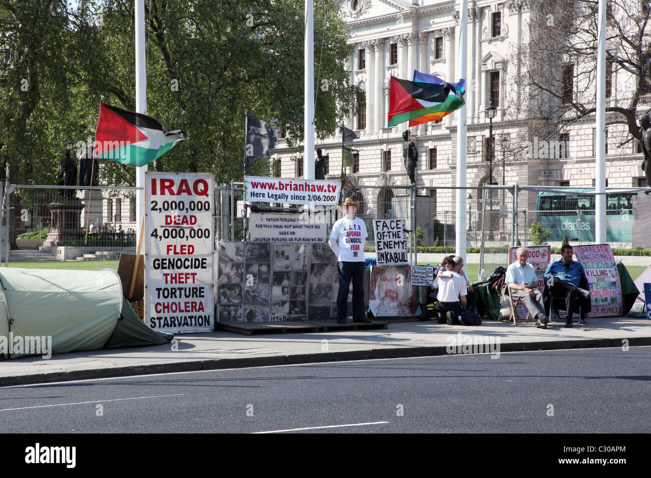 Protester Brian Haw outside the House of Parliament Westmister. Stock Photo