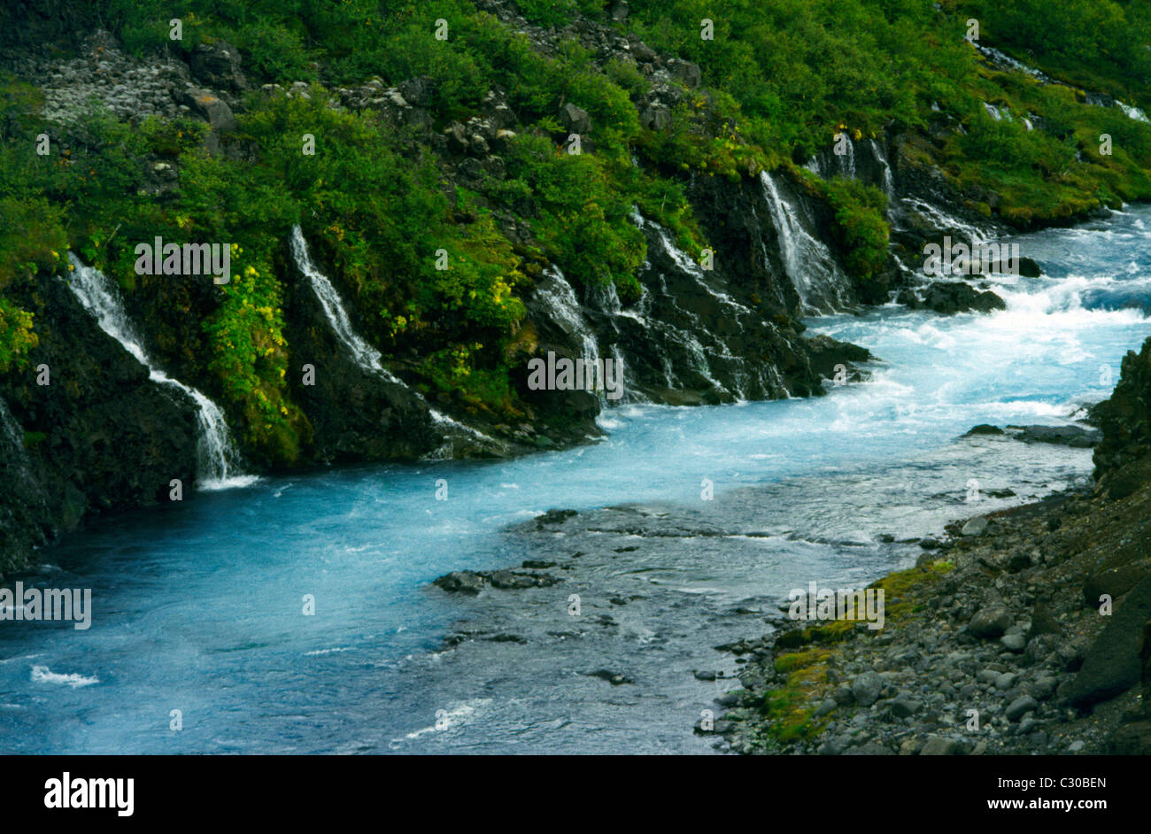 Iceland Barnafoss River & Waterfall Stock Photo