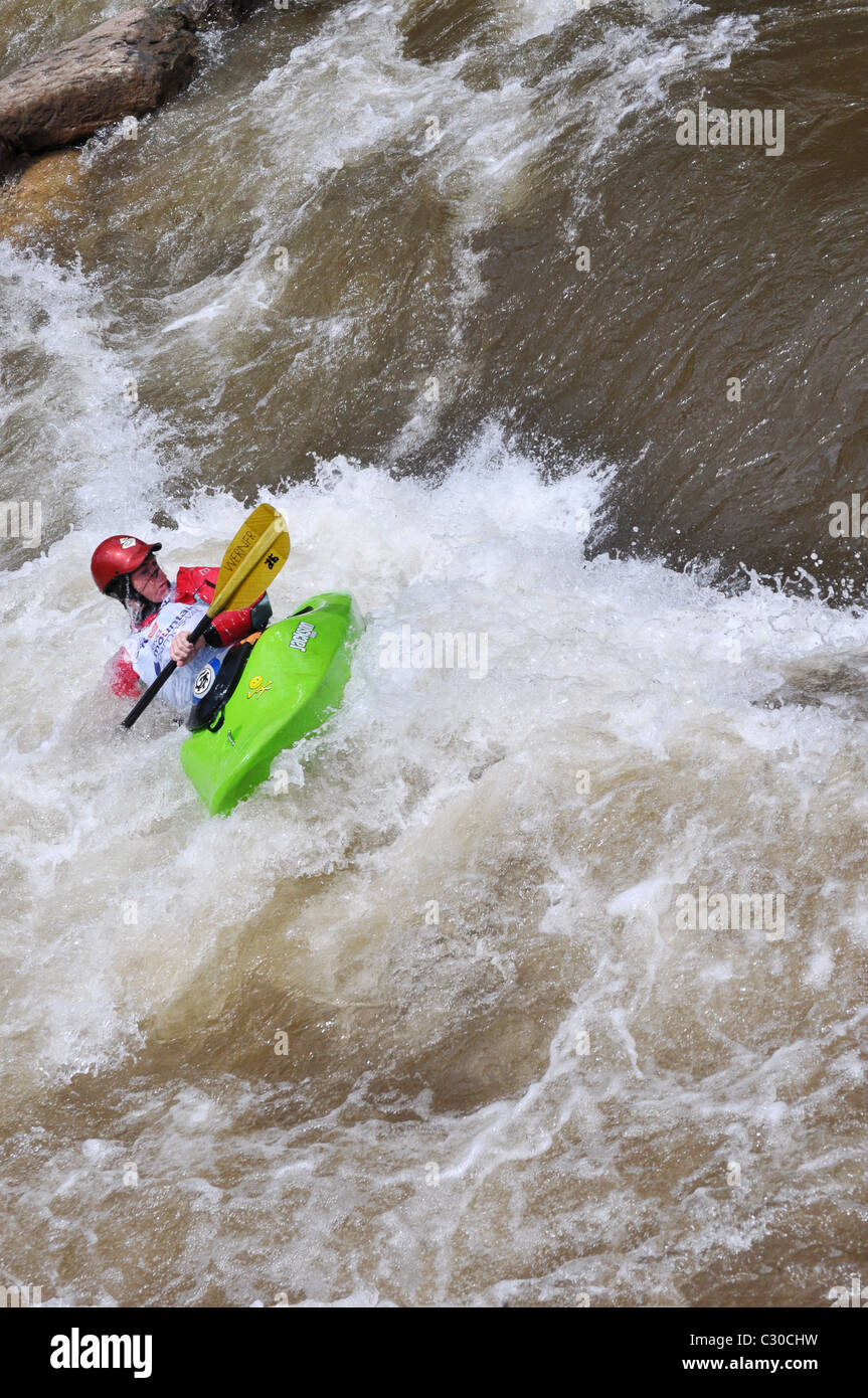 kayacker in rapids colorado Stock Photo