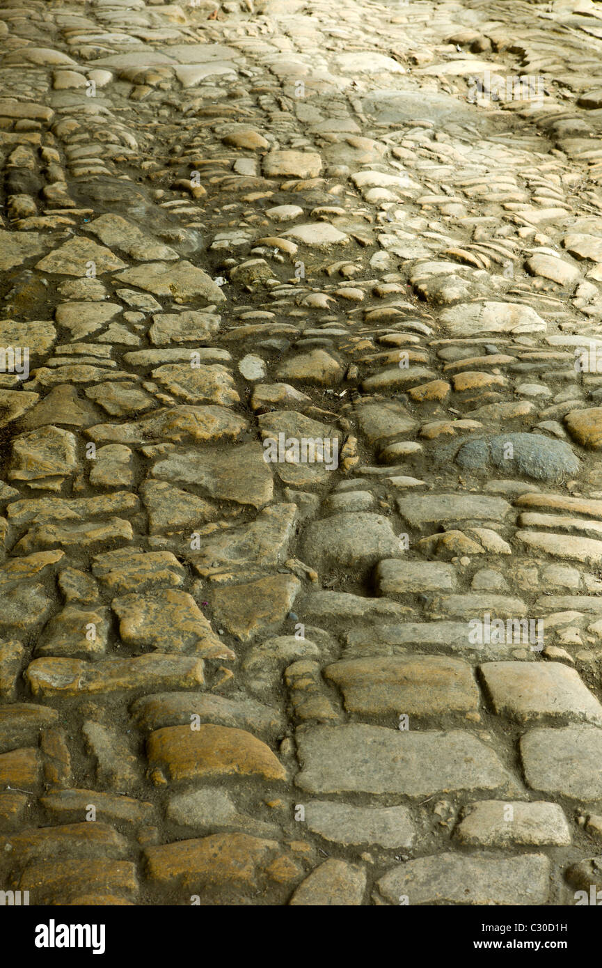 Traditional old flagstone floor in The Cotswolds, Gloucestershire Stock Photo