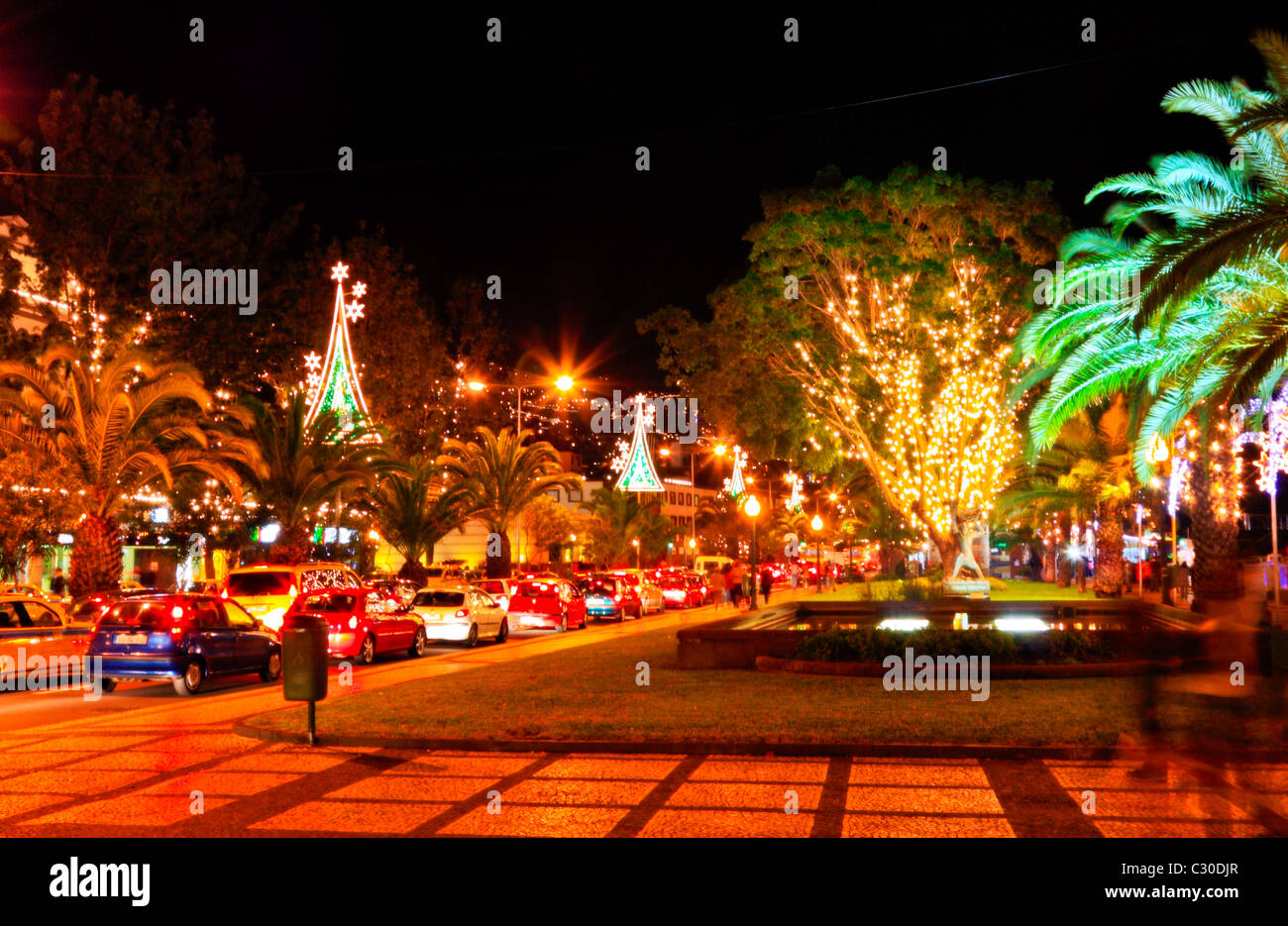 Christmas Illumination in Funchal, Madeira Stock Photo