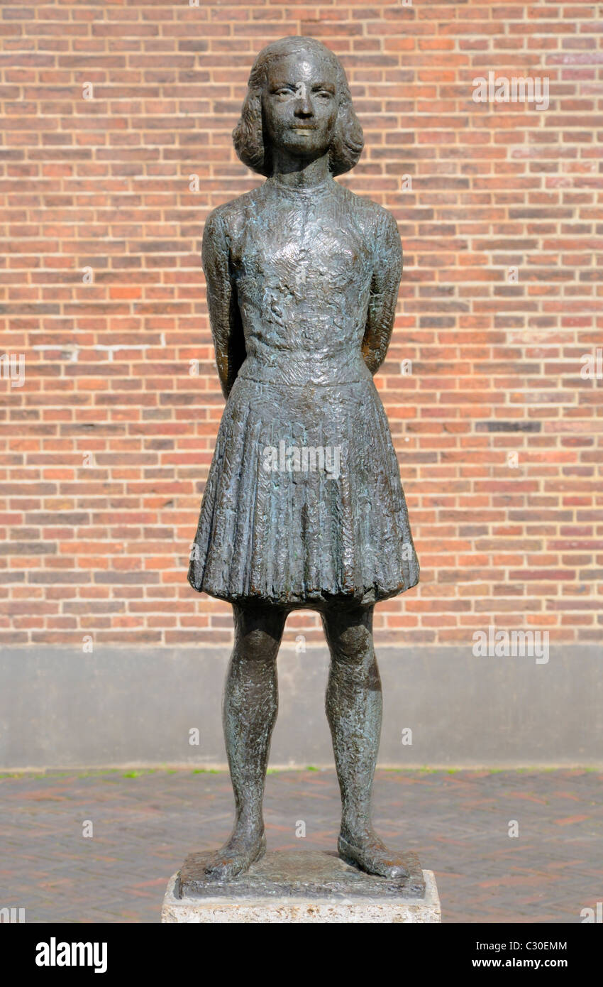 Utrecht, Netherlands. Statue of Anne Frank in front of Janskerk (church) Stock Photo