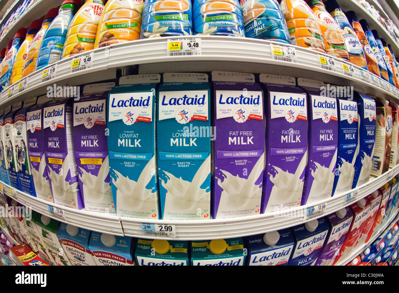 Containers of milk for the lactose intolerant in a supermarket