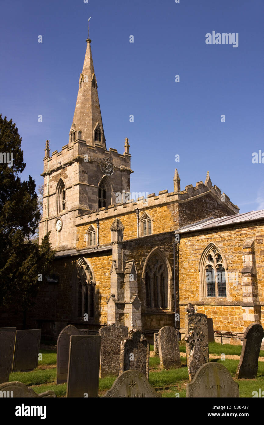 St. John The Baptist Parish Church and graveyard in the village of Cold Overton, Leicestershire, England, UK Stock Photo