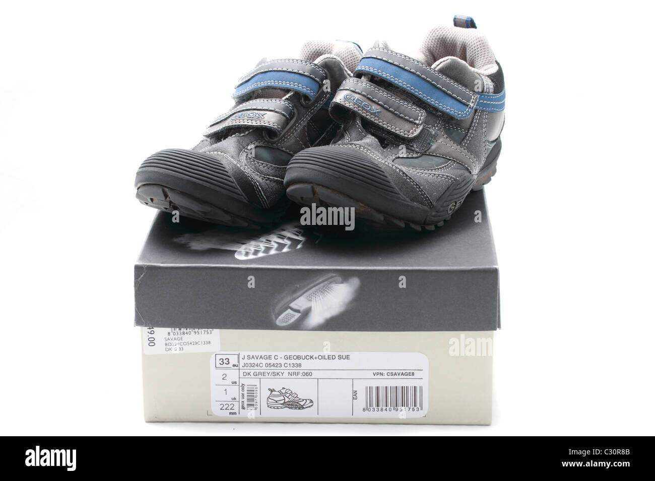 Geox Respira Geobuck oiled blue trainers, size 1 (UK), 33 (Europe), velcro fastenings Stock Photo - Alamy