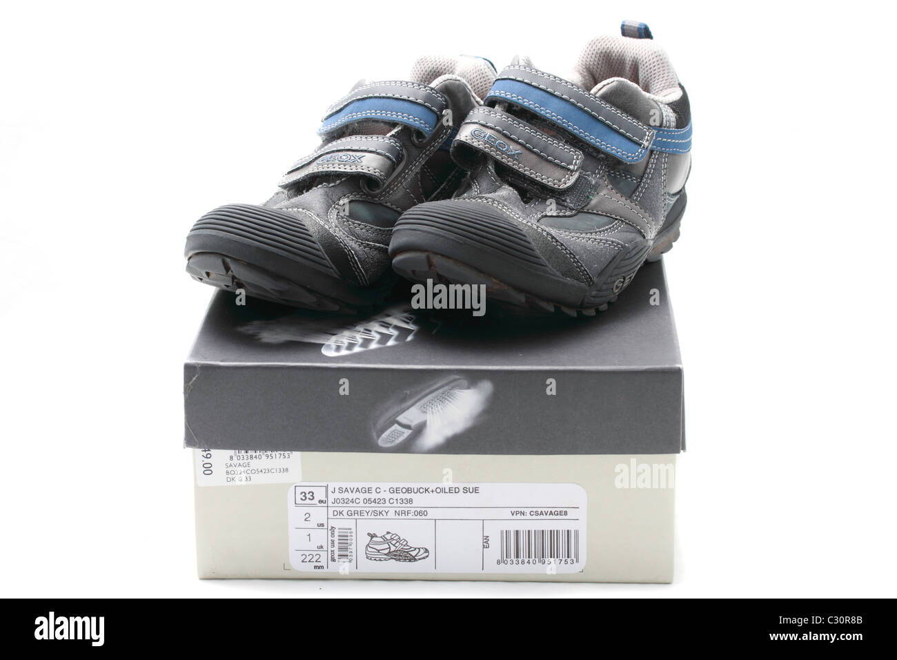 Geox Respira Geobuck and oiled blue trainers, size 1 (UK), 33 (Europe),  velcro fastenings Stock Photo - Alamy