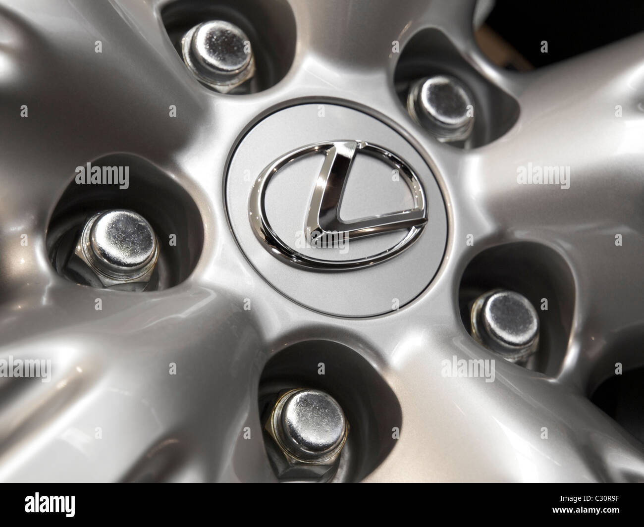 Lexus logo on alloy wheel closeup Stock Photo
