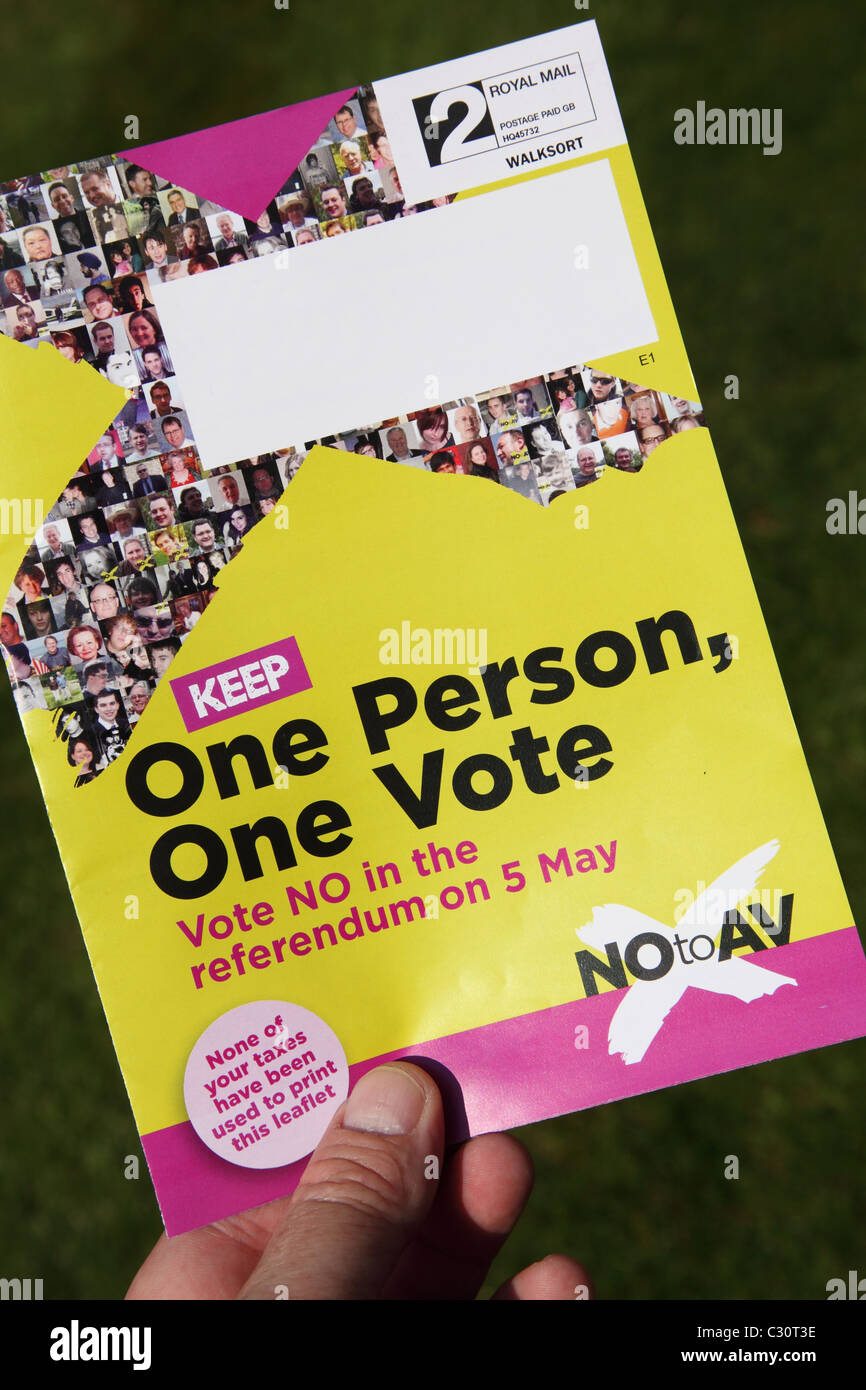 Literature supporting the 'No Vote' in the Alternative Vote (AV) referendum. Stock Photo