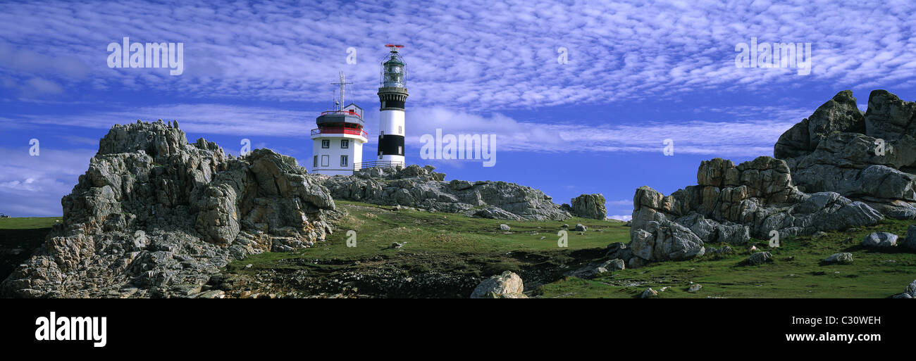 La Creach Lighthouse, Ile d'Ouessant, Finistere, Brittany coast, France Stock Photo