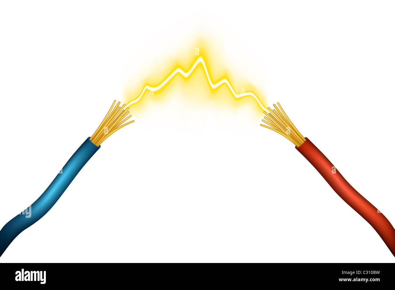 Illustration of an electrical spark between positive and negative wires Stock Photo Alamy