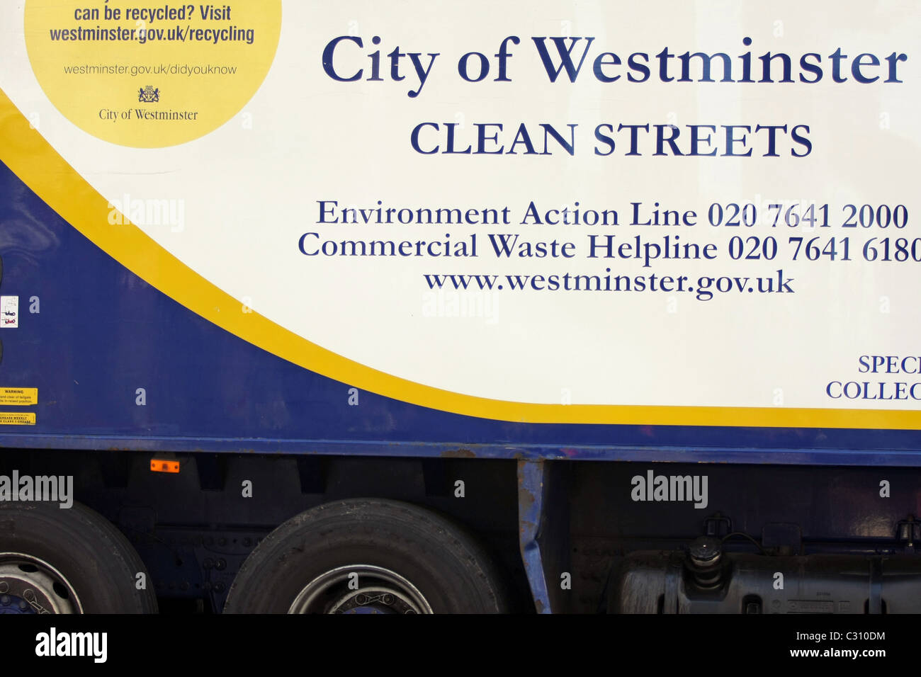 Part of the side of a City of Westminster refuse collection vehicle Stock Photo