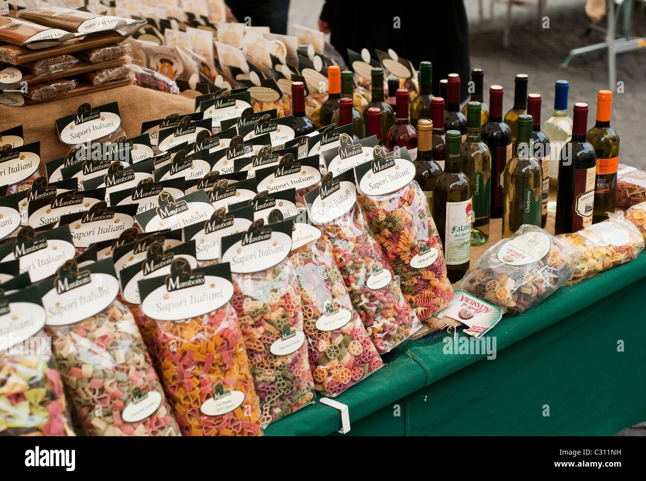 Rome, Italy  - Colorful pasta for sale on market stall Stock Photo