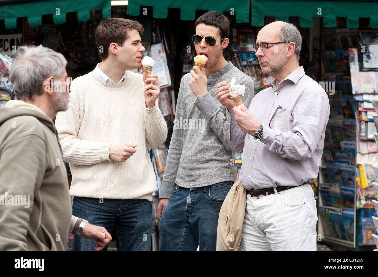 Rome, Italy -April 22, 2011 - people eating ice cream Stock Photo