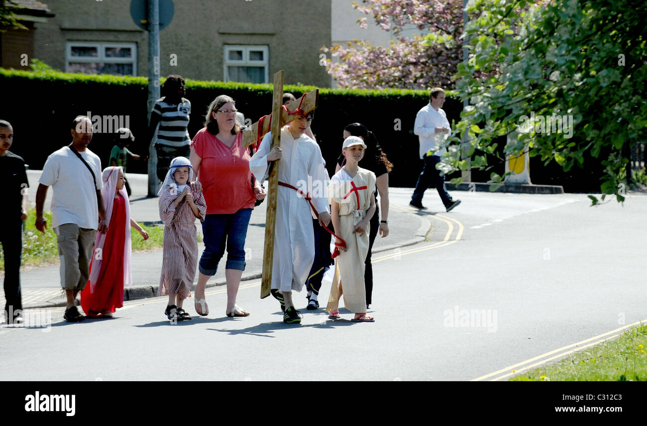 Churches Together in Moulsecoomb Brighton hold their Good Friday Passion service East Sussex UK Stock Photo