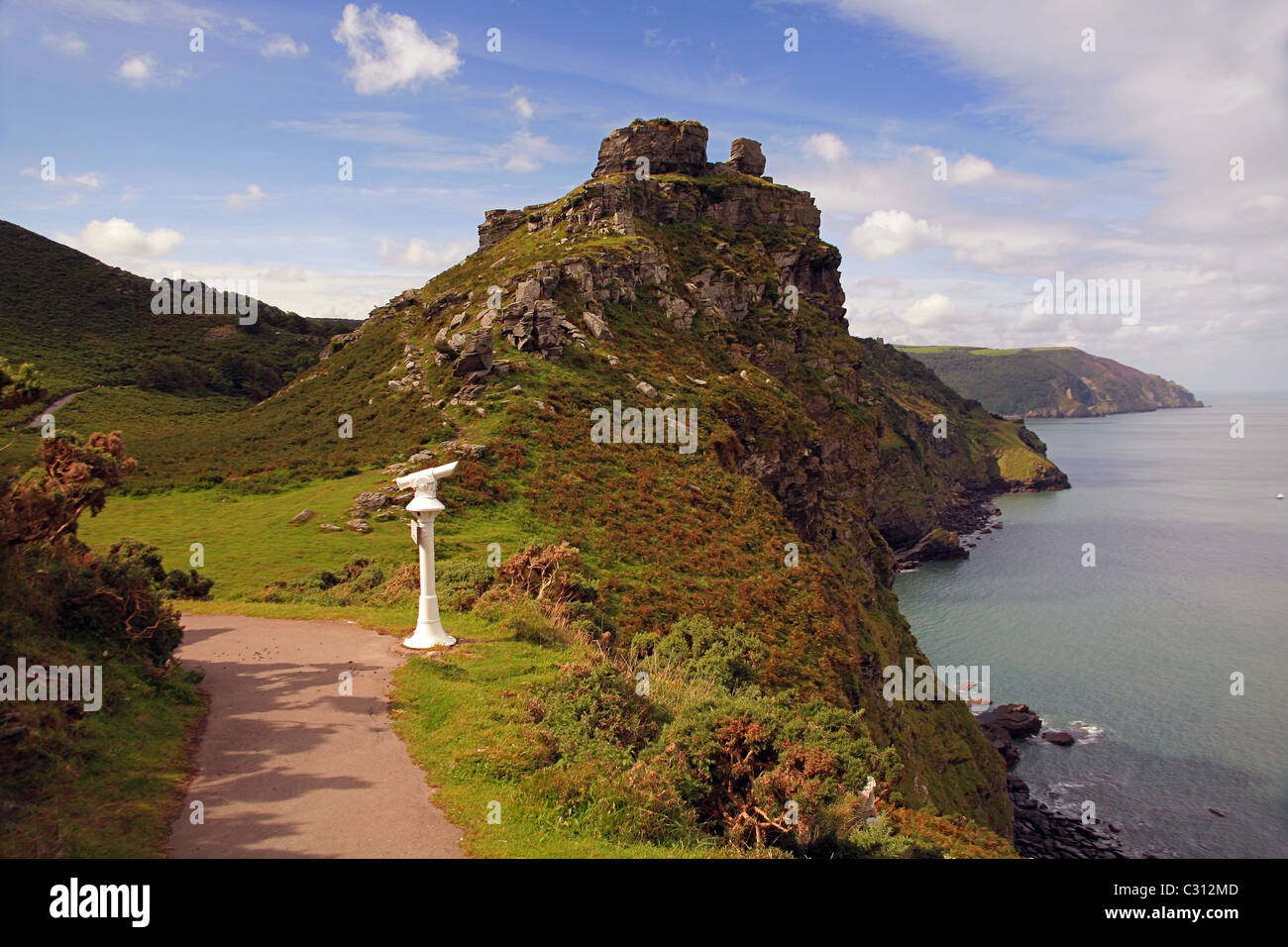 A pay-as-you-view telescope on the South West Coast Path at Castle Rock  Devon with the Bristol Channel below. England UK Stock Photo - Alamy