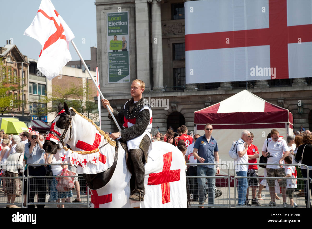 Saint St Georges Day celebrations in from of the Council House Nottingham old market square Nottingham England UK Stock Photo