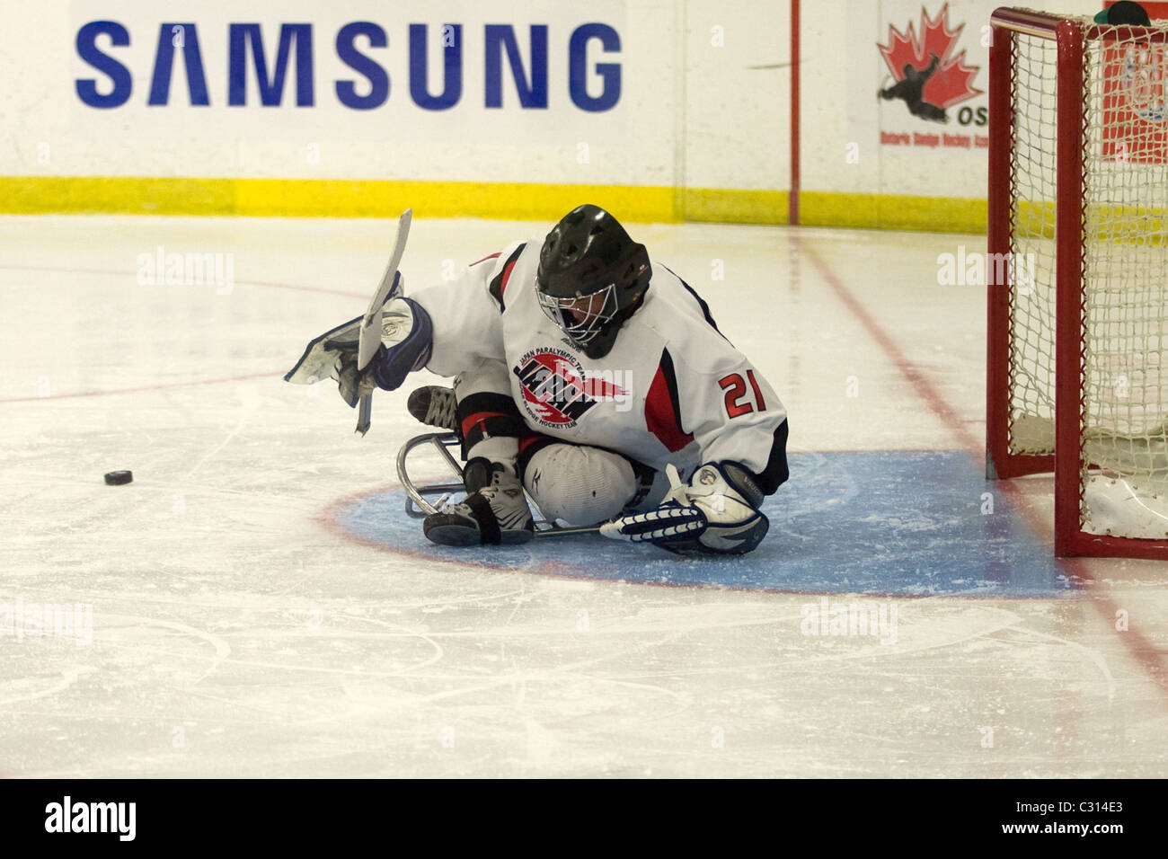 Pictures from the Bronze Medal game at the 2011 International Sledge Hockey Challenge. Stock Photo