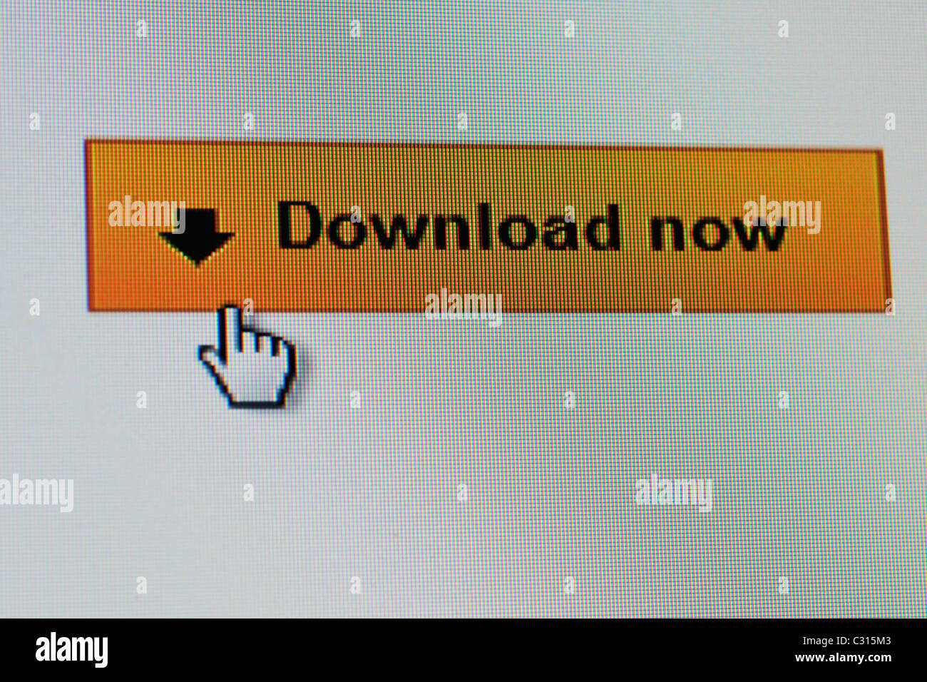 Cursor on 'download now' button on computer screen Stock Photo - Alamy