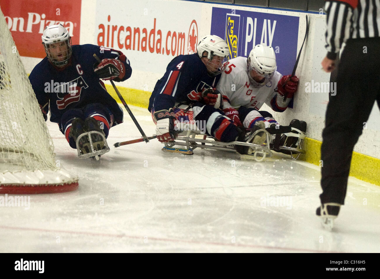 First semi-final of the 2011 World Sledge Hockey Challenge between ...