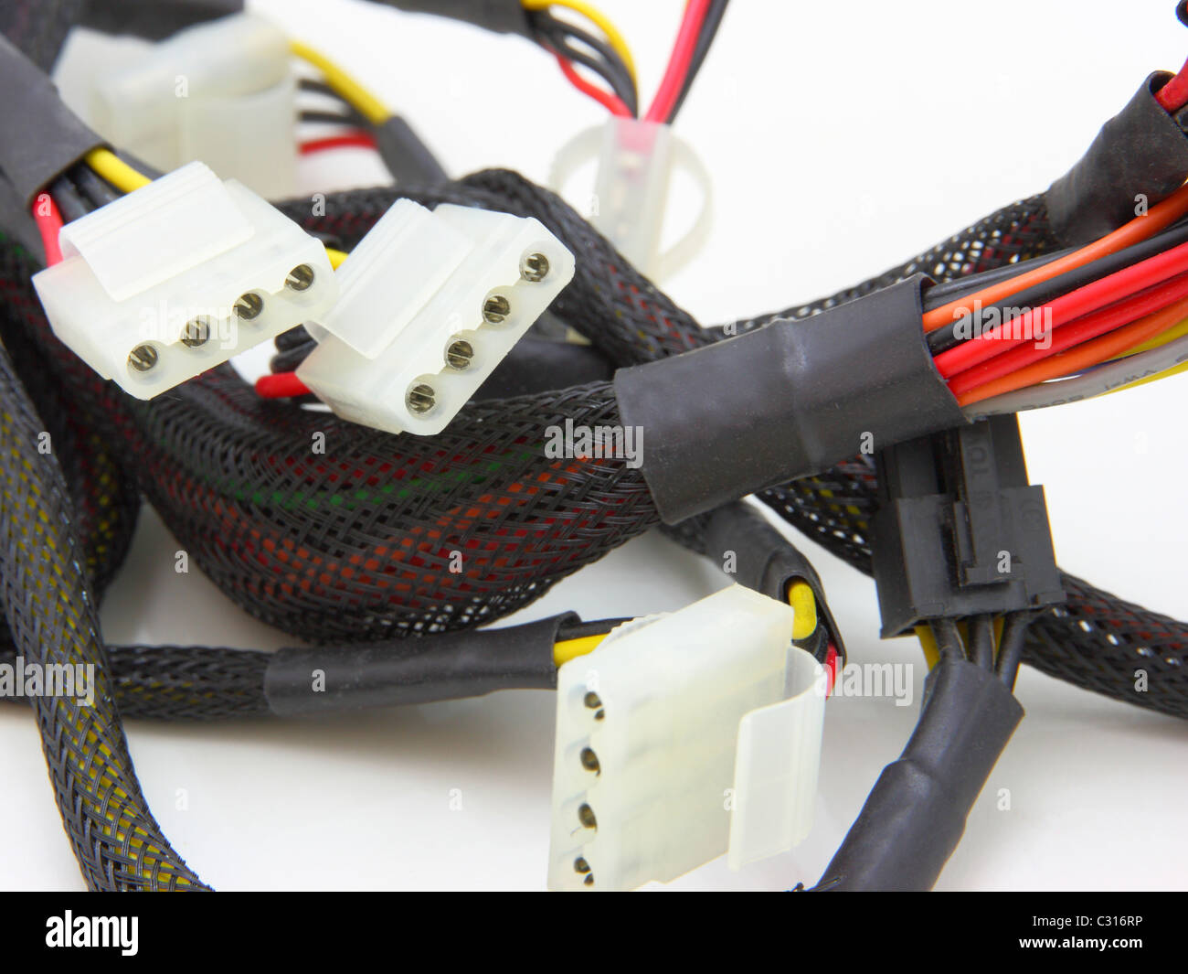 Computer motherboard power lines. Color cables Stock Photo Alamy