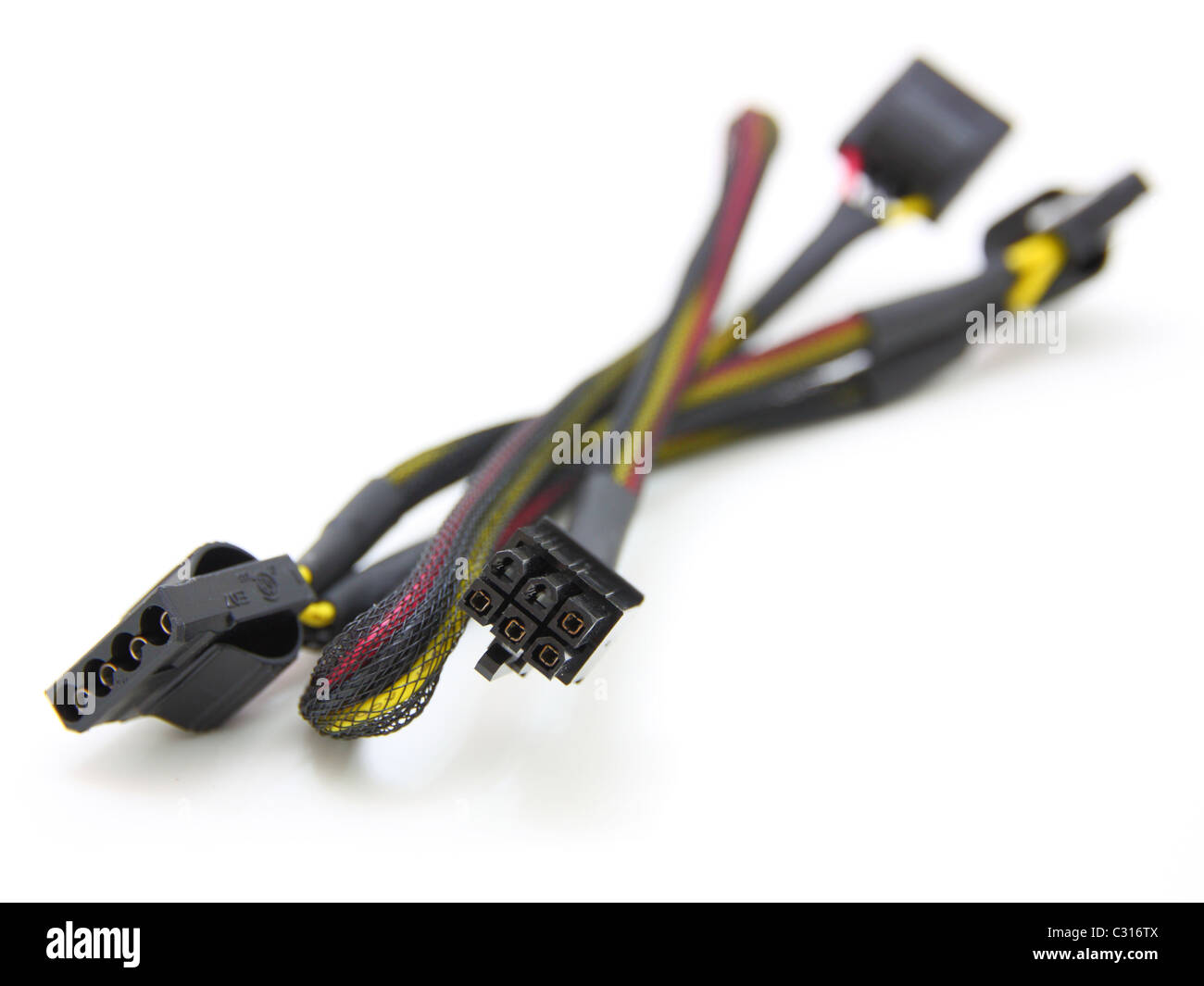 Hard disk drive power cables on a white background