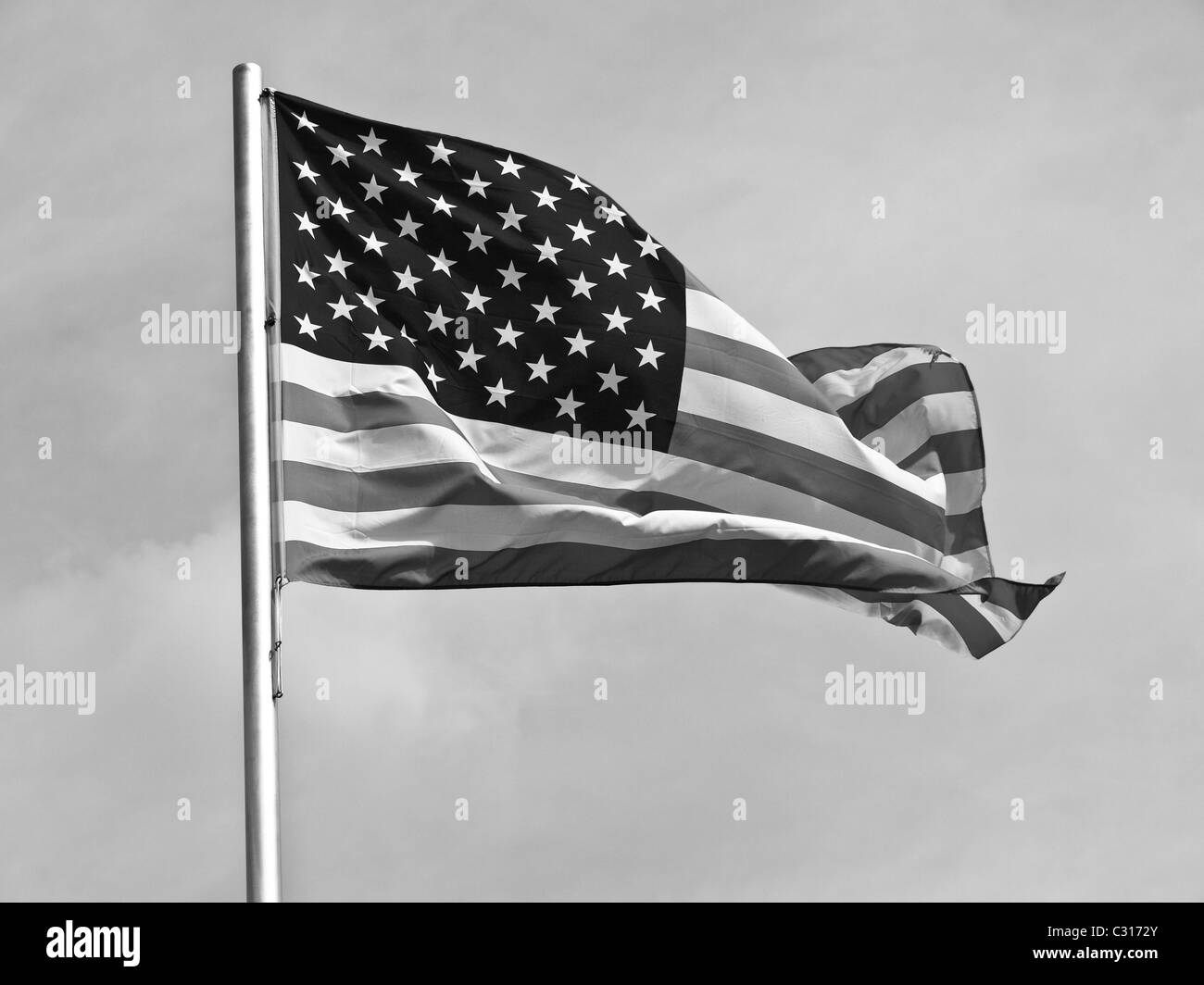 Flag of the USA (United States of America) floating in the wind Stock Photo