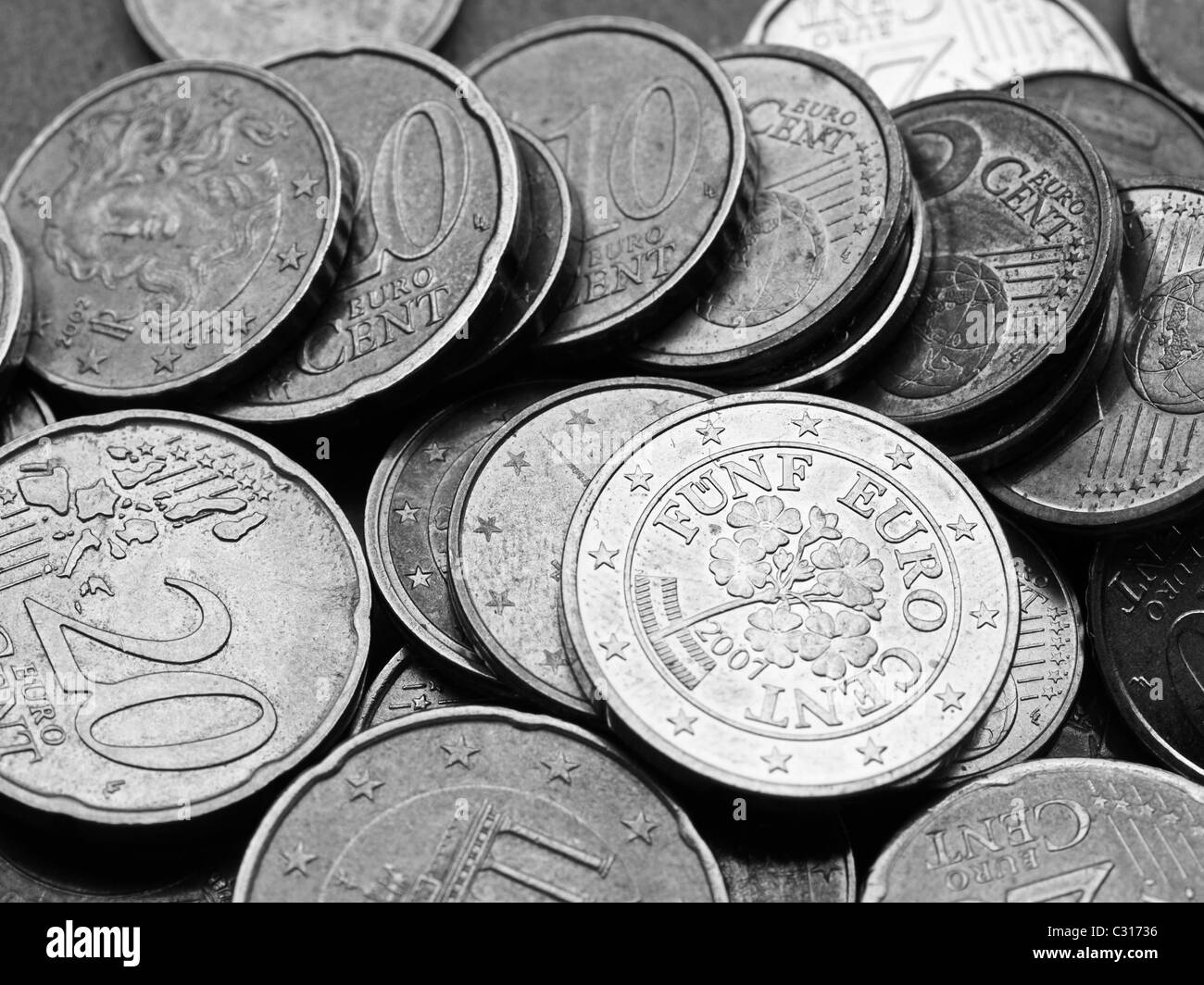 Euros coins Black and White Stock Photos & Images - Alamy