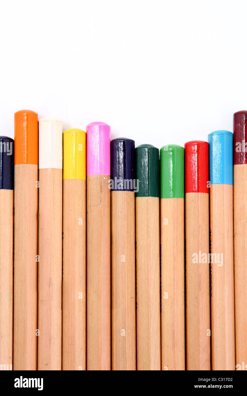 Colour pencils isolated on white background close up . Stock Photo