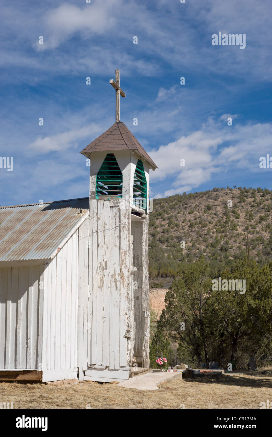 Off the beaten path is the San Ysidro church, found in the Hondo Valley, New Mexico. Stock Photo