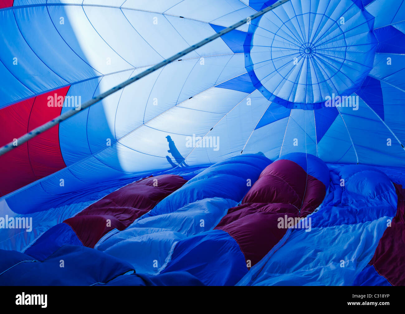 The inside of a hot air balloon as it is being set up . Albuquerque, New Mexico, USA. Stock Photo