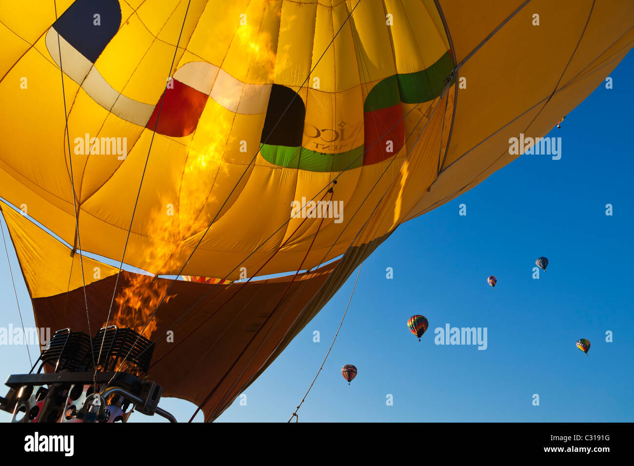 Setting up hot air balloons at the Albuquerque, New Mexico Balloon Fiesta, USA. Stock Photo