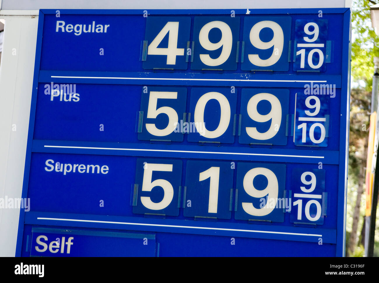 High gasoline prices at a U.S. gas station.  Stock Photo