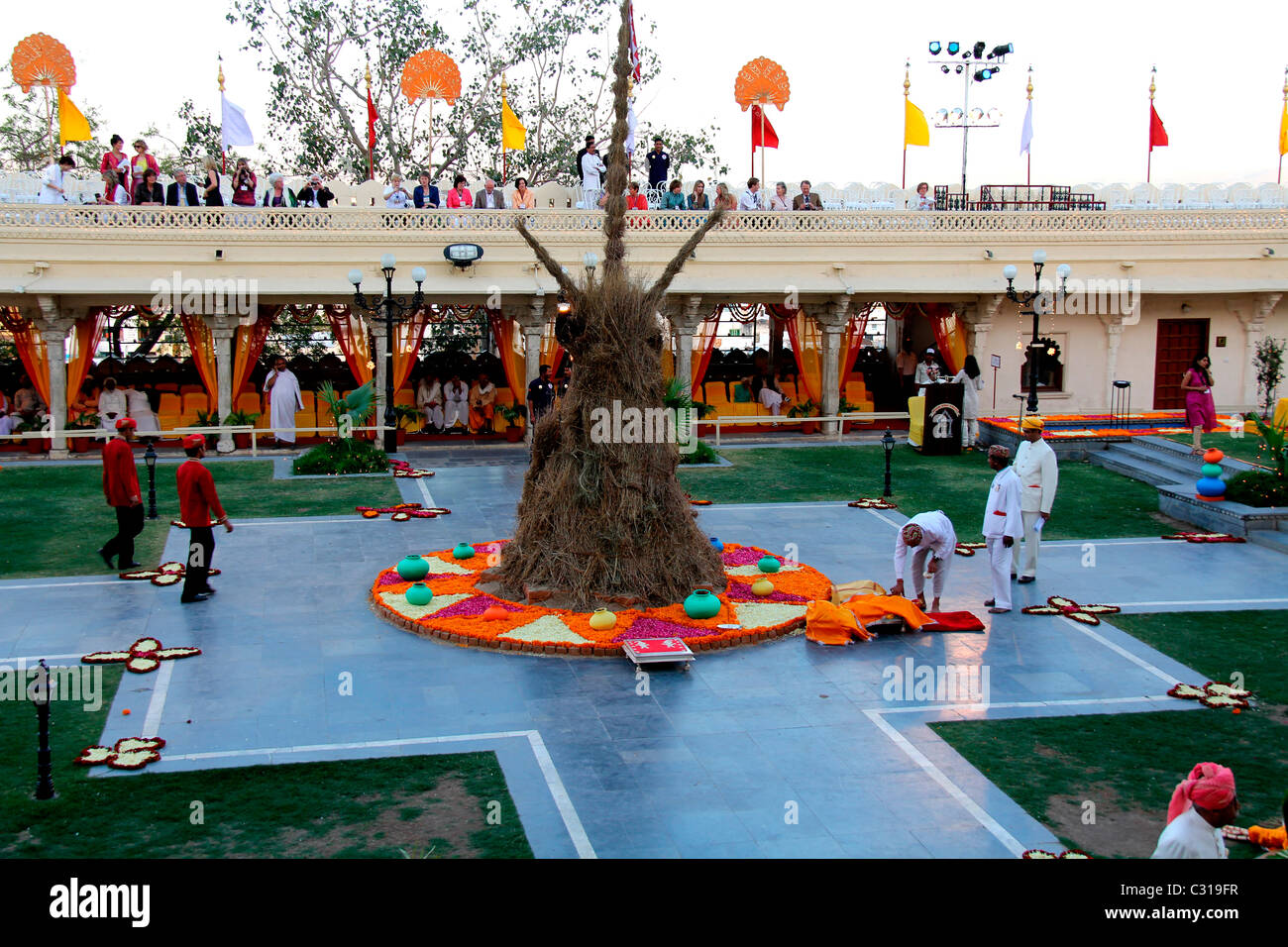 Holi celebration by the Royal family of Udaipur Palace, Udaipur, Rajasthan, Stock Photo