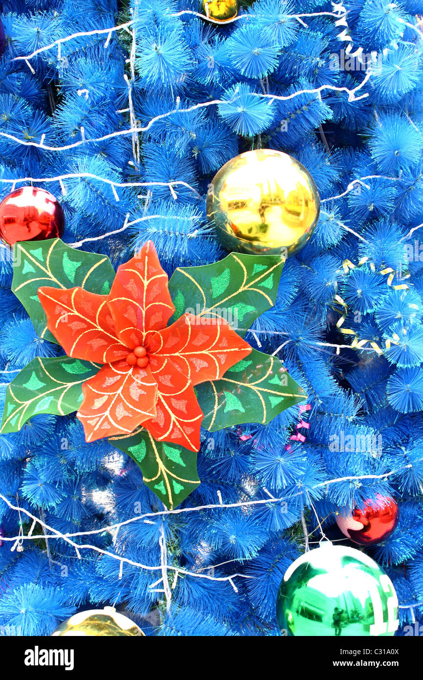 blue christmas background with balls and flower Stock Photo - Alamy