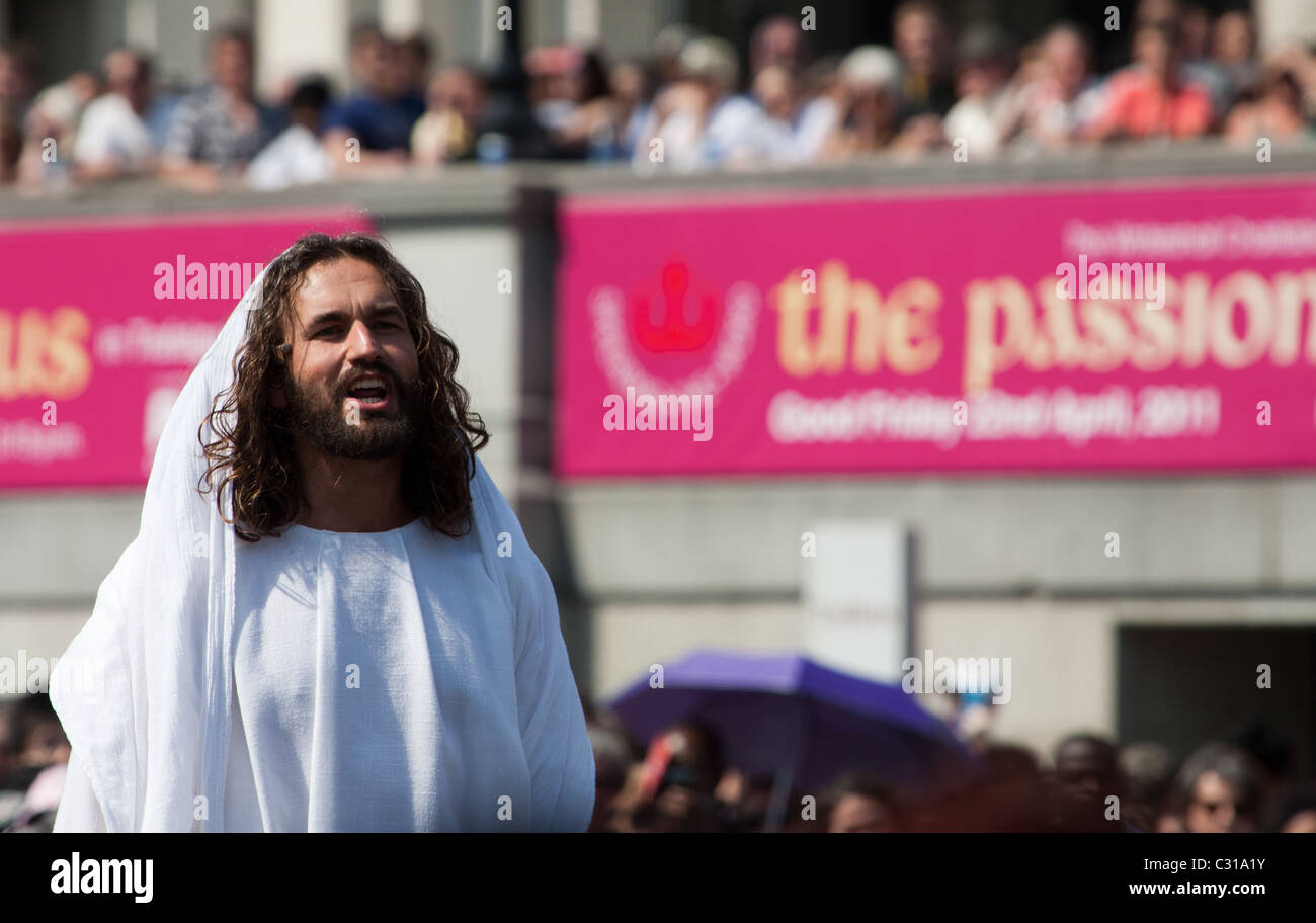 The resurrection Easter Passion Play performed by the Wintershall theatre group in Trafalgar Square Good Friday Stock Photo