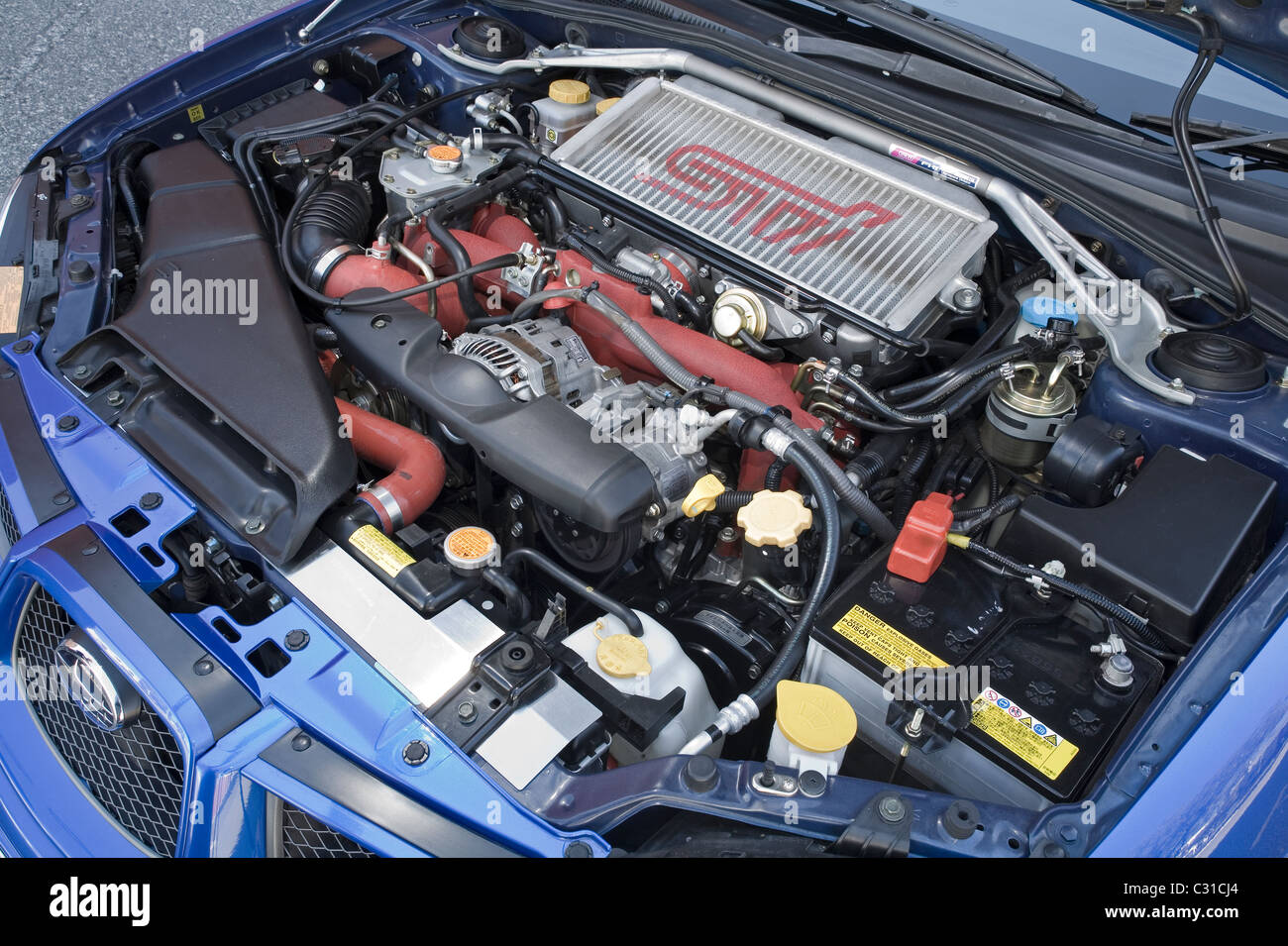 Subaru Impreza WRX STi Japanese sports car engine bay. Stock Photo