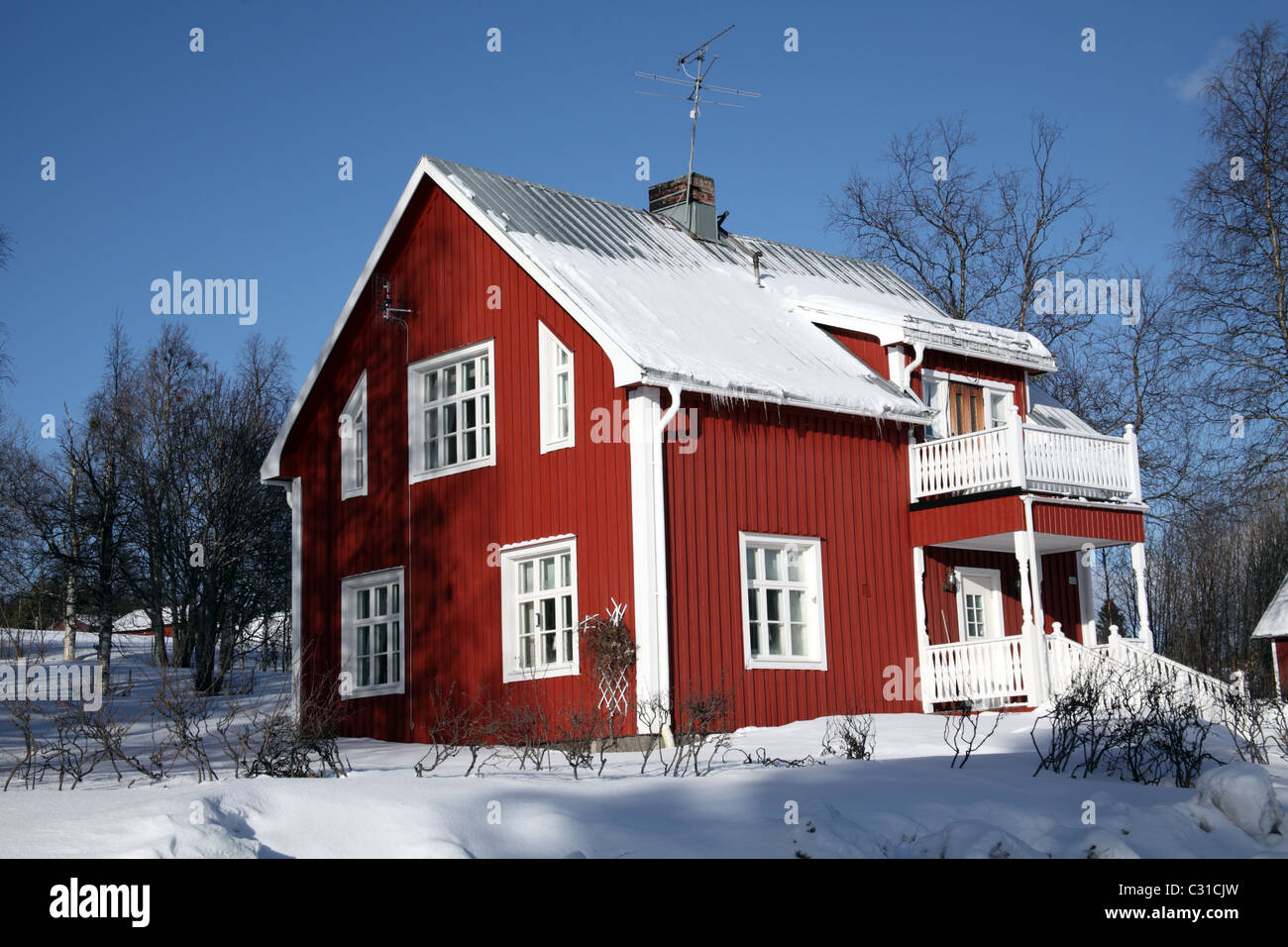 Traditional wooden house near Arvidsjaur, Northern Sweden Stock Photo