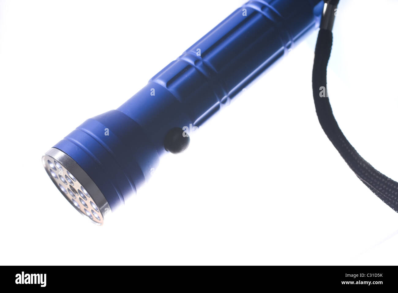 it is a blue rugged aluminum flashlight, Stock Photo