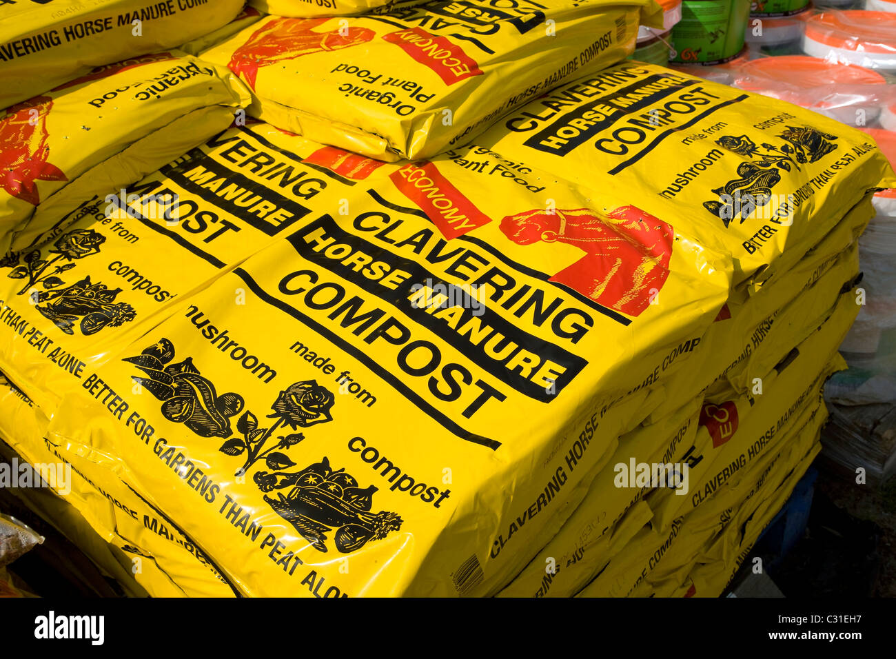 Bags pile Cavering horse manure compost Stock Photo Alamy